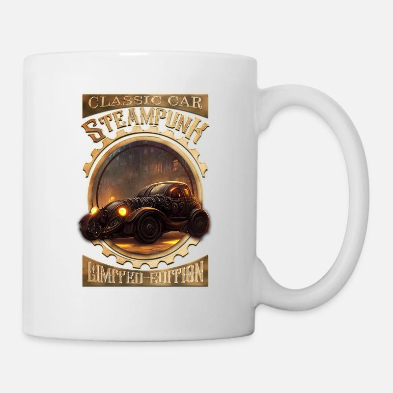 Voiture classique Steampunk, gothique et élégante - Mug blanc - blanc