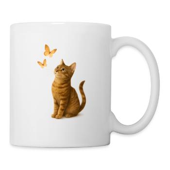 Curious cat with butterflies - Mug - white - Right