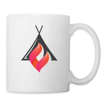 Flamme vor einem Campingzelt Rot Orange stilisiert - Tasse - Weiß - Rechts