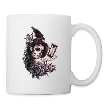 Tattoo Style Sugar Skull Girl with Bird - Mug - white - Right