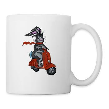 Hase auf Roller als Kurier - Tasse - Weiß - Rechts