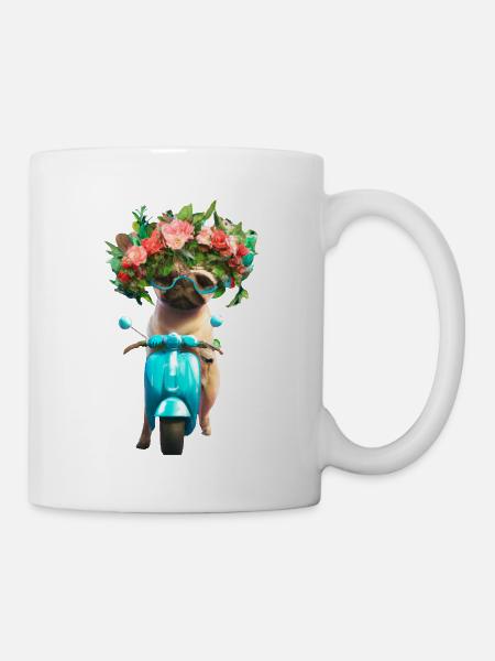 Carlin E-scooter avec couronne de fleurs - Mug blanc - blanc