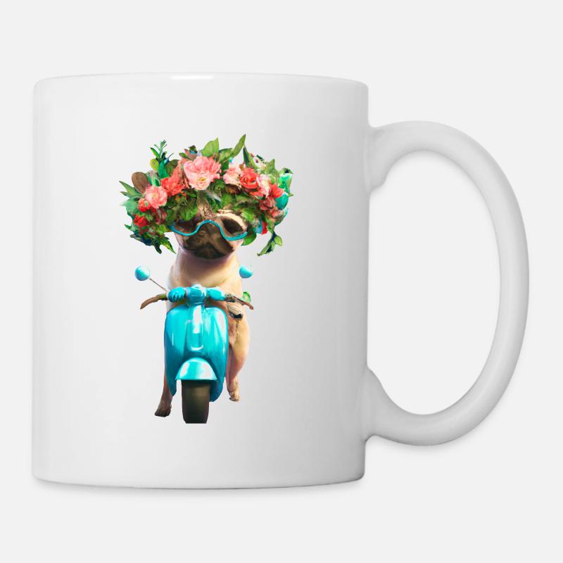 Carlin E-scooter avec couronne de fleurs - Mug blanc - blanc
