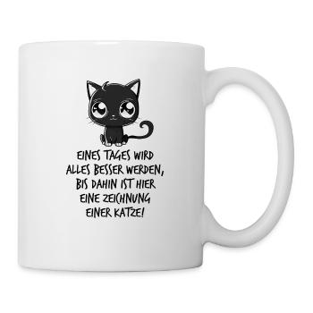 Schwarze Katze Spruch Kinder Comic Katzen Fan - Tasse - Weiß - Rechts