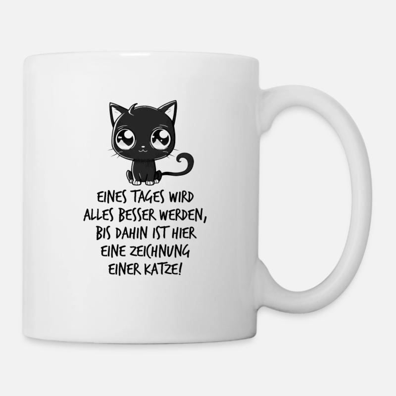 Schwarze Katze Spruch Kinder Comic Katzen Fan - Tasse - Weiß