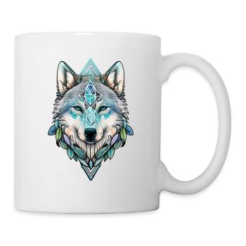 Wolf Aquarell Wald Waldtier Wildtier Mandala - Tasse - Weiß - Rechts