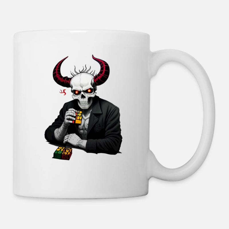 Crâne cornu | Détruit son cube de puzzle - Mug blanc - blanc