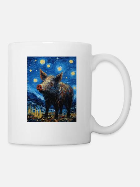 wildschwein, van gogh, sternennacht, tier - Tasse - Weiß