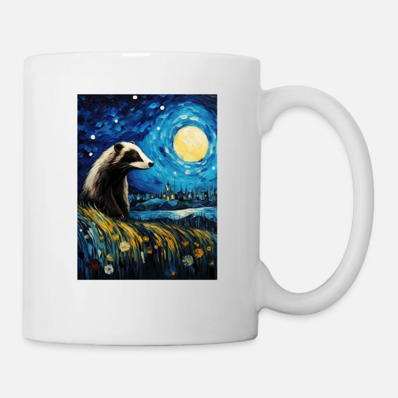 dachs, van gogh, sternennacht, tier - Tasse - Weiß