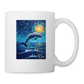 delfin, Sternennacht, Van Gogh, Style - Tasse - Weiß - Rechts