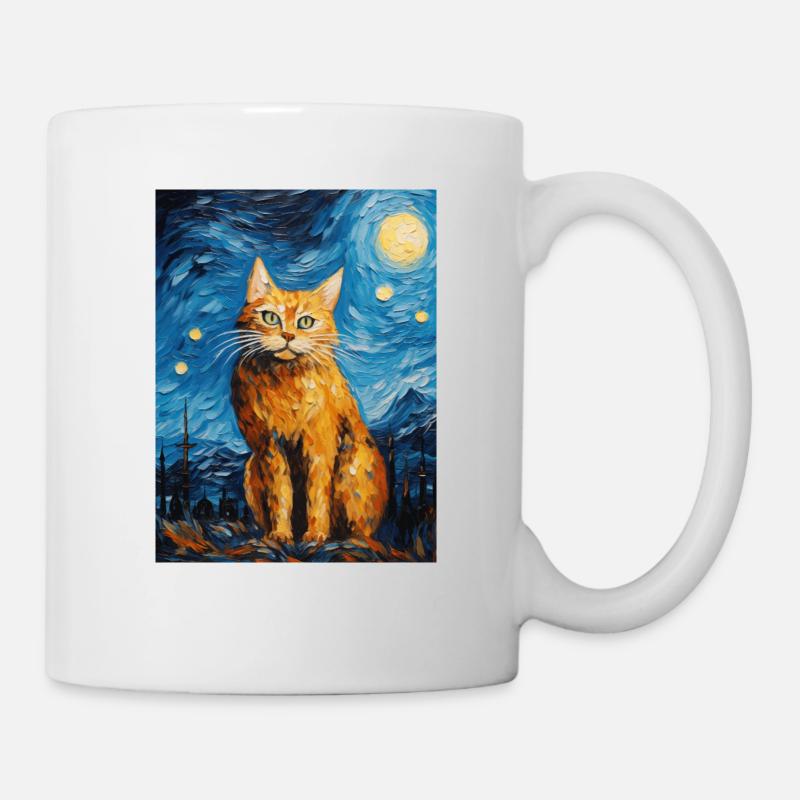 luchs, van gogh, sternennacht, tier, raubkatze - Tasse - Weiß