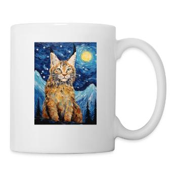 Lynx, Van Gogh, Nuit Étoilée, Animal, Gros Chat - Mug blanc - blanc - Droite