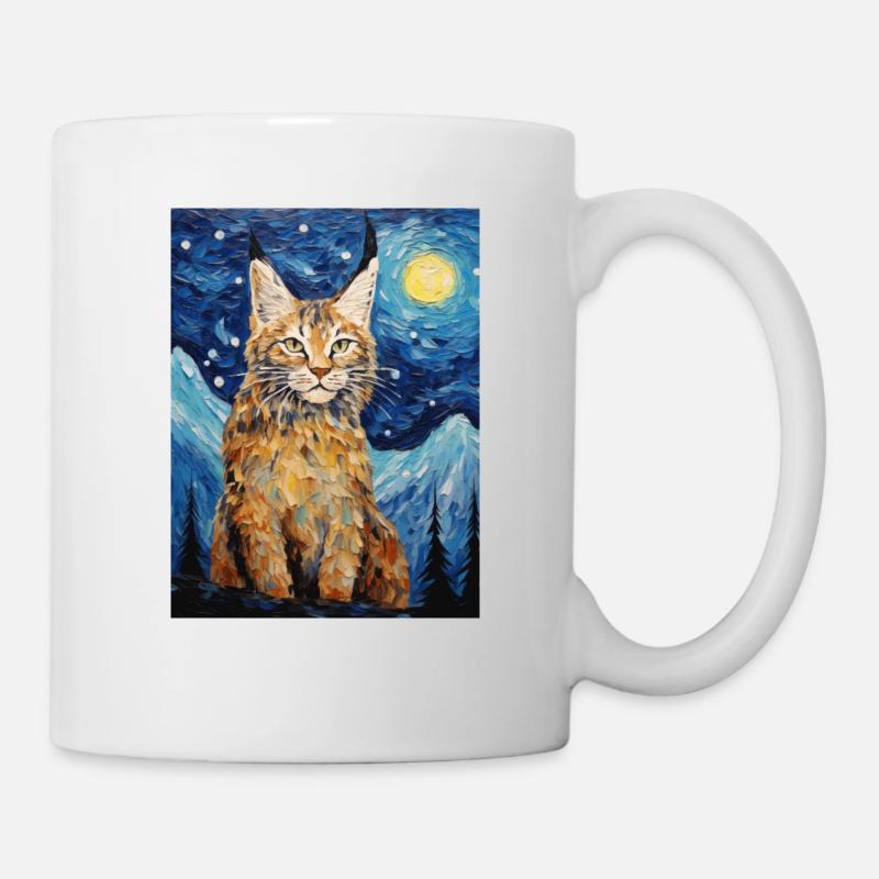 luchs, van gogh, sternennacht, tier, raubkatze - Tasse - Weiß