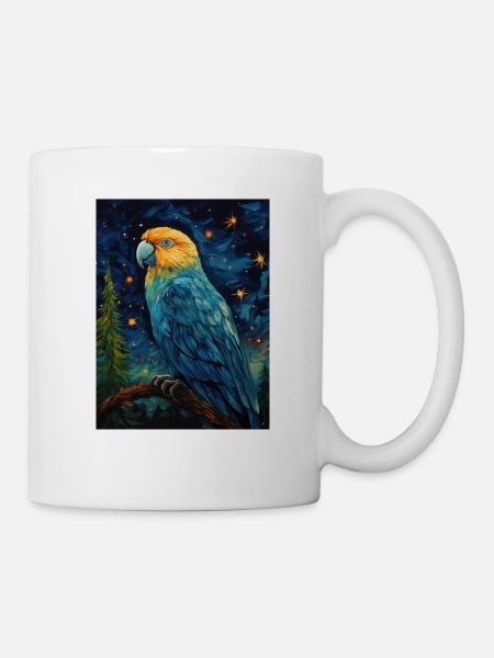 papagei, van gogh, sternennacht, tier, vogel - Tasse - Weiß