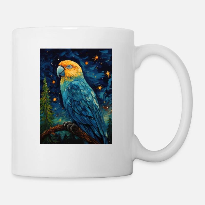 papagei, van gogh, sternennacht, tier, vogel - Tasse - Weiß