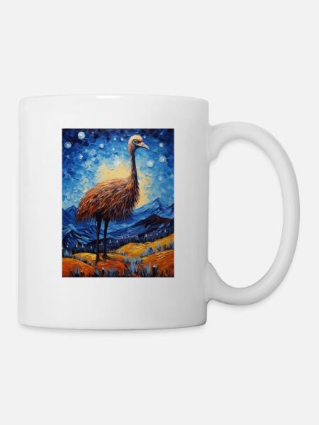 strauß, van gogh, sternennacht, tier, vogel - Tasse - Weiß