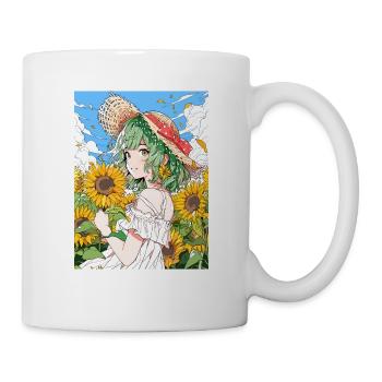 Anime, Girl, Sunflowers, Otaku - Mug - white - Right