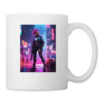 Cyberpunk Girl in neon, Cyborg - Tasse - Weiß - Rechts