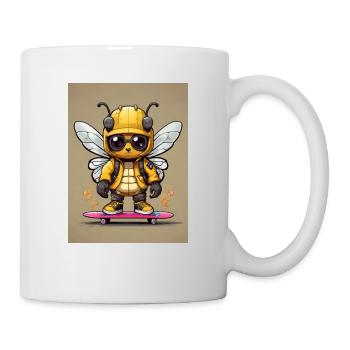 Comic Biene auf Skateboard - Tasse - Weiß - Rechts