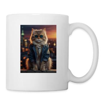 Coole Britisch Langhaarkatze im Rapper-Look - Tasse - Weiß - Rechts