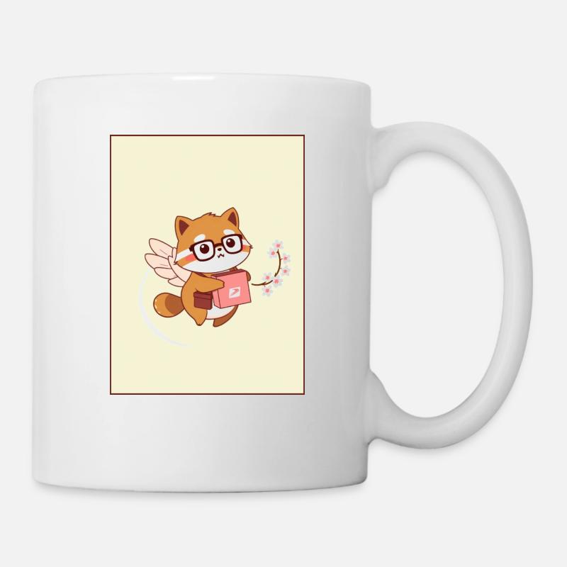 Renard mignon avec des ailes et un paquet – Style Anime ! - Mug blanc - blanc