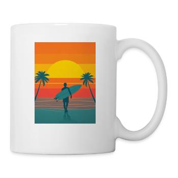 Retro Surfer Sunset Motiv – Sommer & Freiheit Look - Tasse - Weiß - Rechts