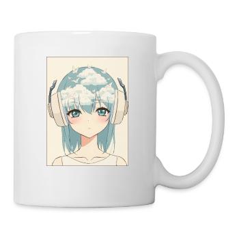 Anime Girl with Headphones & Sky Hair Motif! - Mug - white - Right