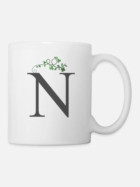 N mit Kleeblätter - Tasse - Weiß