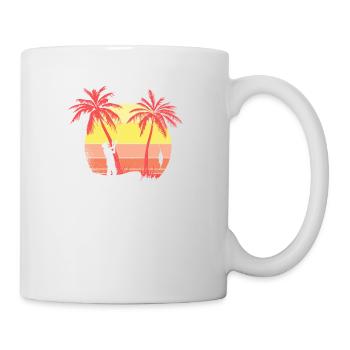 Fisherman Fishing From Boat Summer Sunset 80s Palm - Mug - white - Right