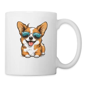 Kawaii Cute Happy Dog with Sunglasses - Mug - white - Right