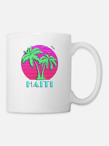 Haïti Retro Palm Trees Sunset - Mug blanc - blanc