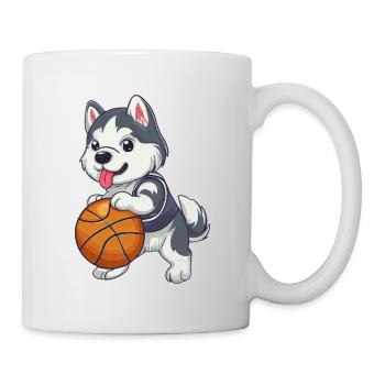 Husky Plays Basketball, Sporty Dog Design - Mug - white - Right