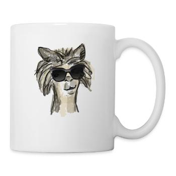 Alpaka, Lama, Zeichnung, sonnenbrille - Tasse - Weiß - Rechts