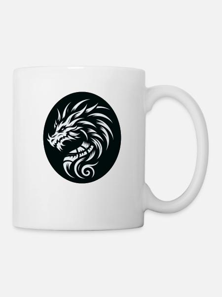 Tribal Dragon Black and White - Mug - white