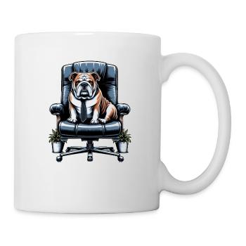 Bulldogge auf Chefsessel - Tasse - Weiß - Rechts