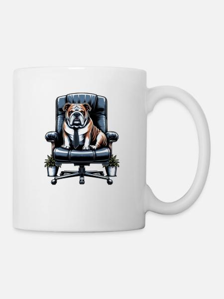 Bulldogge auf Chefsessel - Tasse - Weiß