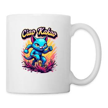 Ciao Kakao rennende Katze Matschlauf Laufshirt - Tasse - Weiß - Rechts