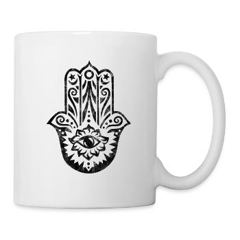 Hamsa Hand, Fatima, Vintage, Glücksbringer, Schutz - Tasse - Weiß - Rechts