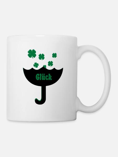 Glück Kleeblatt Schirm fangen Luck Regen - Tasse - Weiß