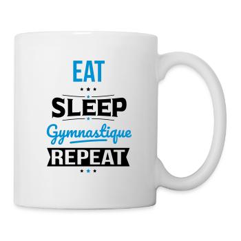 Essen Schlafgymnastik Wiederholung - Humor Geschenk - Tasse - Weiß - Rechts