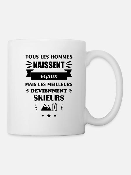 Tous les hommes naissent égaux skieur, ski, hiver - Mug blanc - blanc