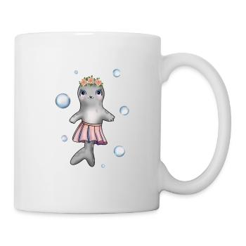 Little baby seal with flower wreath and skirt - Mug - white - Right