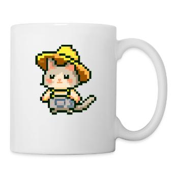 Chat avec chapeau de fermier, fermier, salopettes, pixelart - Mug blanc - blanc - Droite