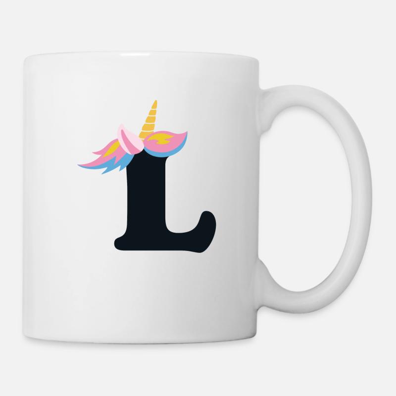 Einhorn-Buchstabe Regenbogenstyle "L" | be unique - Tasse - Weiß