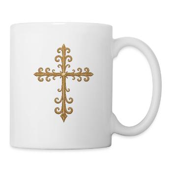 Verzierter Goldkreuz mit stilvollem Ornament - Tasse - Weiß - Rechts