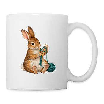 Kaninchen flechtet mit einer Strickgabel - Tasse - Weiß - Rechts