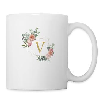 Personalisierbar Monogramm V Floral - Tasse - Weiß - Rechts