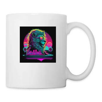 Lion with neon colors, synthwave / 80s - Mug - white - Right