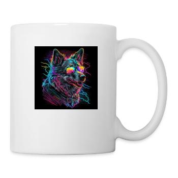 Dog with neon colors, synthwave / 80s - Mug - white - Right