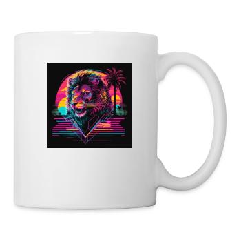 Lion with neon colors, synthwave / 80s - Mug - white - Right